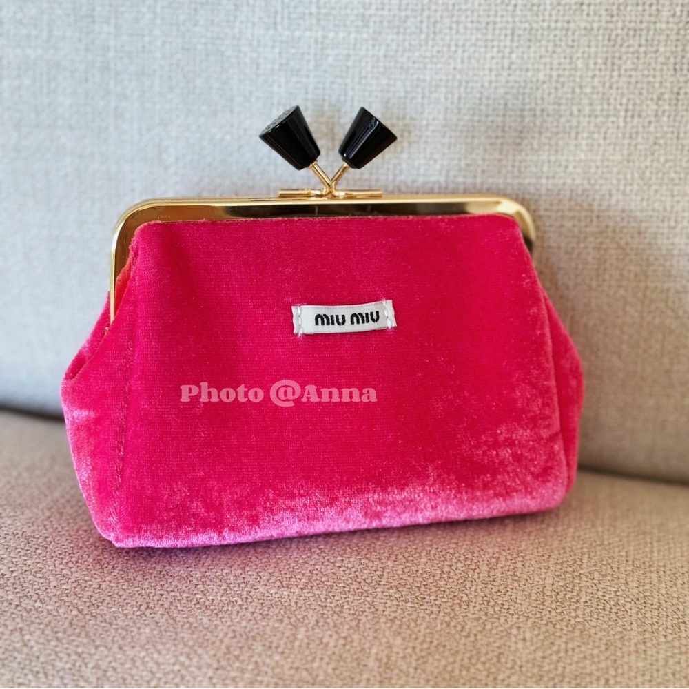 Miu Miu Beauty Red Velvet Kiss Lock Cosmetic Bag
